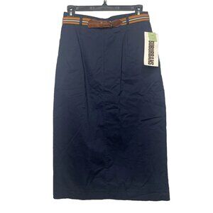 Vintage 80’s Country Suburbans Midi Skirt Size 10 Navy Blue Khaki Twill Belted